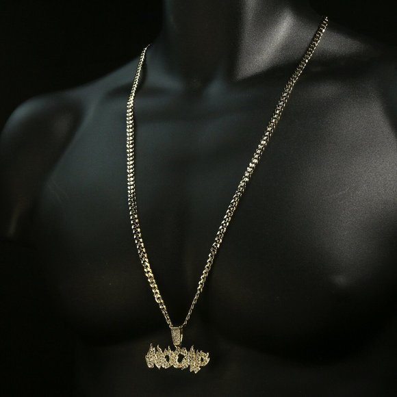 14k Gold No Cap 24" Cuban Chain + Pendant - Picture 2 of 4